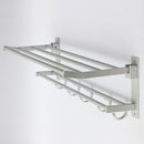 Alumimum Folded Silver Bath Towel Shelf Washcloth Rack Holder With 5 Hooks