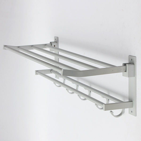 Alumimum Folded Silver Bath Towel Shelf Washcloth Rack Holder With 5 Hooks