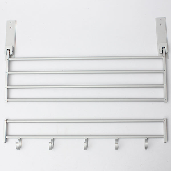 Alumimum Folded Silver Bath Towel Shelf Washcloth Rack Holder With 5 Hooks
