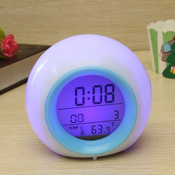 Digital LED 7 Color Changing Alarm Clock Thermometer Nature Sound