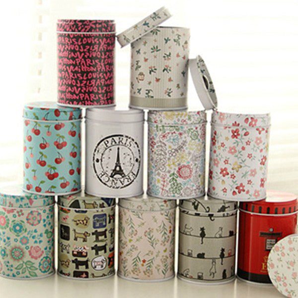 Double Cover Cylinder Tea Boxes Food Storage Caddy Tins Canister