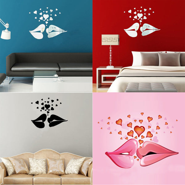 Love Kiss Lips Hearts Pattern Mirror Wall Art Stickers