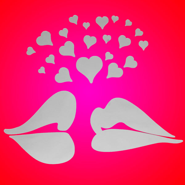 Love Kiss Lips Hearts Pattern Mirror Wall Art Stickers