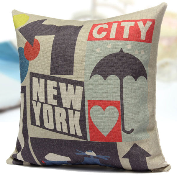 Cotton Linen New York City Pillow Case Sofa Bed Car Seat Pillowcase