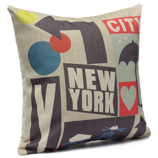 Cotton Linen New York City Pillow Case Sofa Bed Car Seat Pillowcase