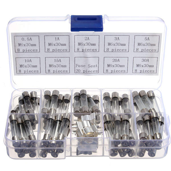 72pcs M6*30mm Glass Tube Fuse Assorted Kit 0.5/1/23/5/10/15/20/30 AMP