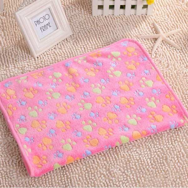 Pet Paw Print Dog Puppy Cat Soft Fleece Blanket Bed Mat Winter