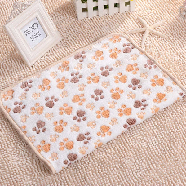 Pet Paw Print Dog Puppy Cat Soft Fleece Blanket Bed Mat Winter