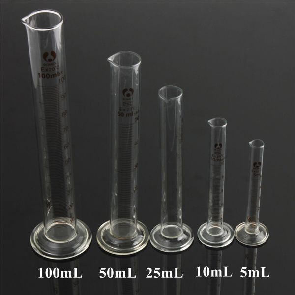 5/10/25/50/100mL Glass Graduated Measuring Cylinder Tube Round Base w/ Spout