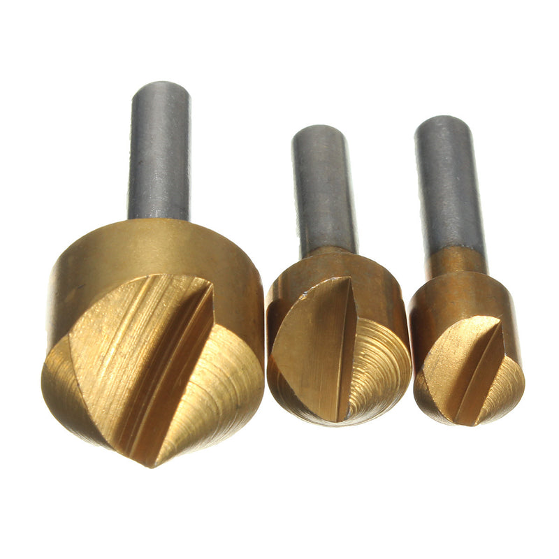 3pcs Countersink Deburring Bits Single Chamfering Drill 3/8 1/2  3/4 Inch