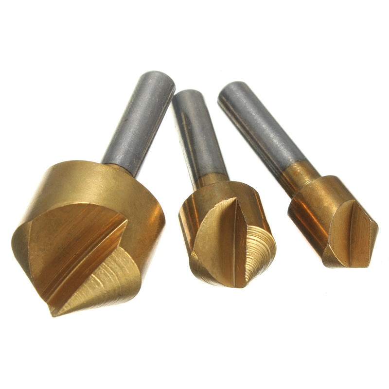 3pcs Countersink Deburring Bits Single Chamfering Drill 3/8 1/2  3/4 Inch