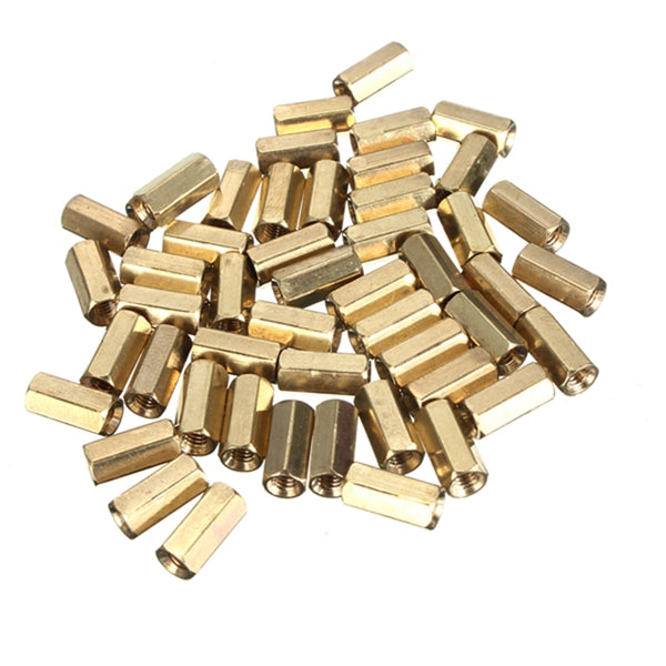 50pcs M3 10mm Double Pass Hollow Hex Copper Ferrule Cylinder Piller