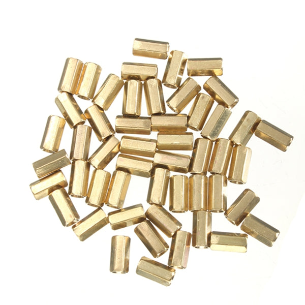 50pcs M3 10mm Double Pass Hollow Hex Copper Ferrule Cylinder Piller