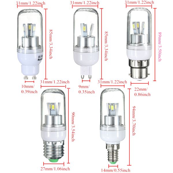 E27 3W White/Warm White 180-300LM 5730 SMD LED Light Corn Bulb 85-265V