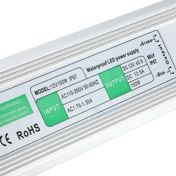 150W Waterproof IP67 LED Driver Transformer Power Supply AC110V-260V to DC12V