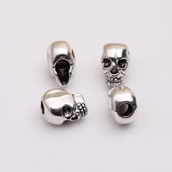 10Pcs Tibetan Silver Skull Beads DIY Paracord Bracelet Jewelry Findings