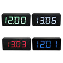 Acrylic Mirror Wooden Digital LED Alarm Clock Time Calendar Thermometer
