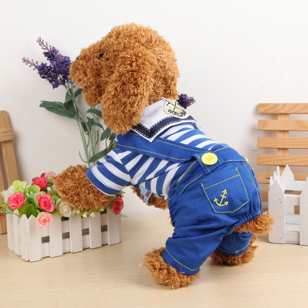 Pets Dogs Naval Uniform Navy Sailor Suit Stripe Pattern Overalls Clothes