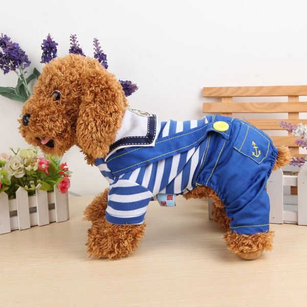 Pets Dogs Naval Uniform Navy Sailor Suit Stripe Pattern Overalls Clothes