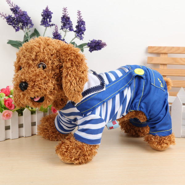Pets Dogs Naval Uniform Navy Sailor Suit Stripe Pattern Overalls Clothes