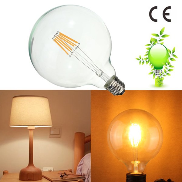 G125 8W E27 Edison Filament Warm White Globe COB LED Light Bulb 220-240V