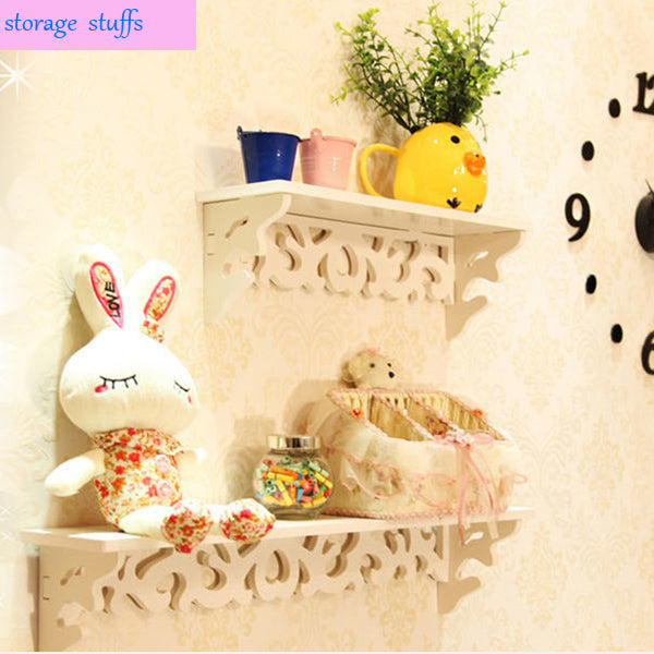 White Wooded Pierced Shelves Home Wall Storage Holder Cut Out Design Wall Shelf