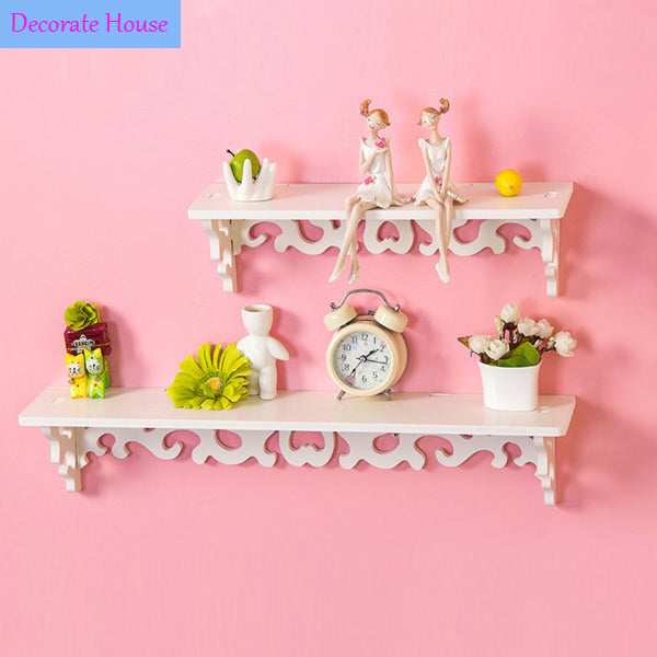White Wooded Pierced Shelves Home Wall Storage Holder Cut Out Design Wall Shelf