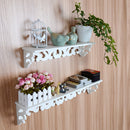 White Wooded Pierced Shelves Home Wall Storage Holder Cut Out Design Wall Shelf