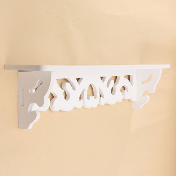 White Wooded Pierced Shelves Home Wall Storage Holder Cut Out Design Wall Shelf