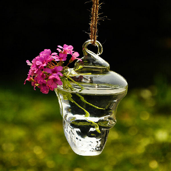 Hydroponic Plants Garden Flower Pot Skull Shape Hanging Glass Vase