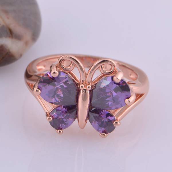 Rose Gold Platinum Plated Zircon Crystal Butterfly Finger Ring For Women