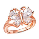 Rose Gold Platinum Plated Zircon Crystal Butterfly Finger Ring For Women