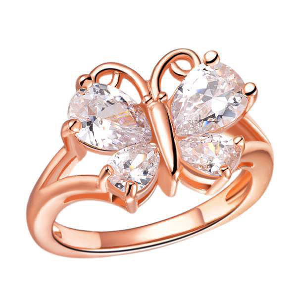 Rose Gold Platinum Plated Zircon Crystal Butterfly Finger Ring For Women
