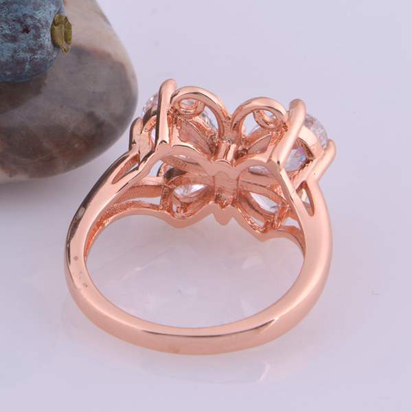 Rose Gold Platinum Plated Zircon Crystal Butterfly Finger Ring For Women