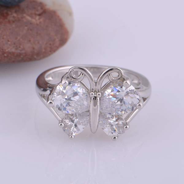 Rose Gold Platinum Plated Zircon Crystal Butterfly Finger Ring For Women