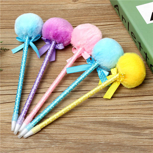 5Pcs Adorable Fluffy Pens Cute Ribbon Princess Lovely Ballpoint Ball Pen