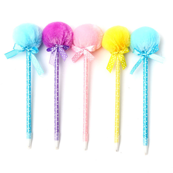 5Pcs Adorable Fluffy Pens Cute Ribbon Princess Lovely Ballpoint Ball Pen