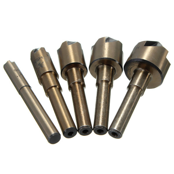 5pcs HSS 82 Degree Deburring Bits Countersink Drill Set Wood Chamfer Chamfering Tool