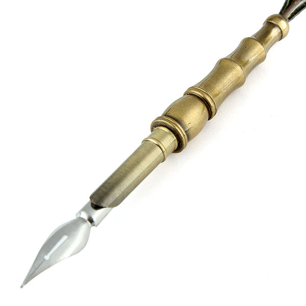 LS806-G Peacock Feather Pen Quill Dip Pen Gift Set