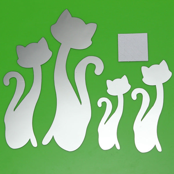 DIY 3D Four Cute Cats Acrylic Mirror Wall Stickers Home Room Art Decal