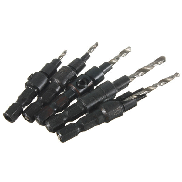 5pcs Hss Countersink Drill Cone Bit Set Quick Change Hex Shank Woodworking Screw Reamer
