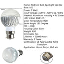 B22/E27/E14 5W RGB Remote Controlled Colour Changing LED Light Bulb AC 85-265V