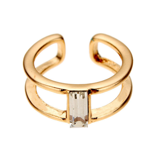 Gold Silver Double Layer Crystal Knuckle Finger Ring Women Jewelry