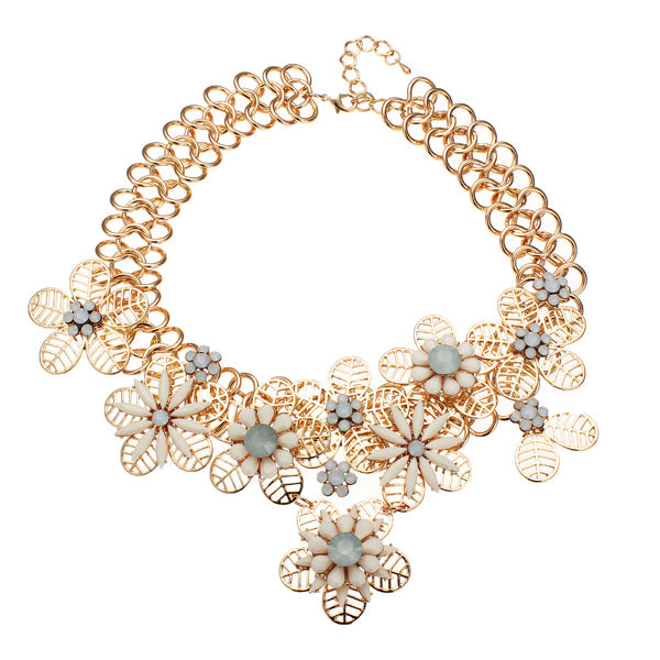 Bib Gold Plated Chain Resin Flower Statement Chunky Necklace