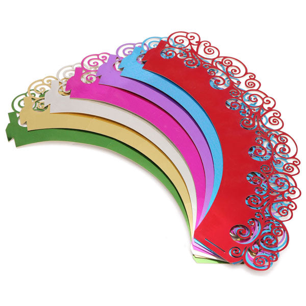 12pcs 7 Colors Filigree Cup Cake Wrappers Wrap Case Wedding Birthday Party Supplies
