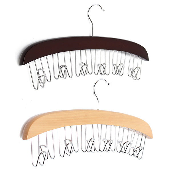 Multifunction Hardwood Belt Tie Cap Hanger With 12Pcs Chrome Hook Closet Hook