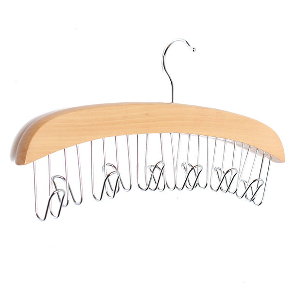 Multifunction Hardwood Belt Tie Cap Hanger With 12Pcs Chrome Hook Closet Hook