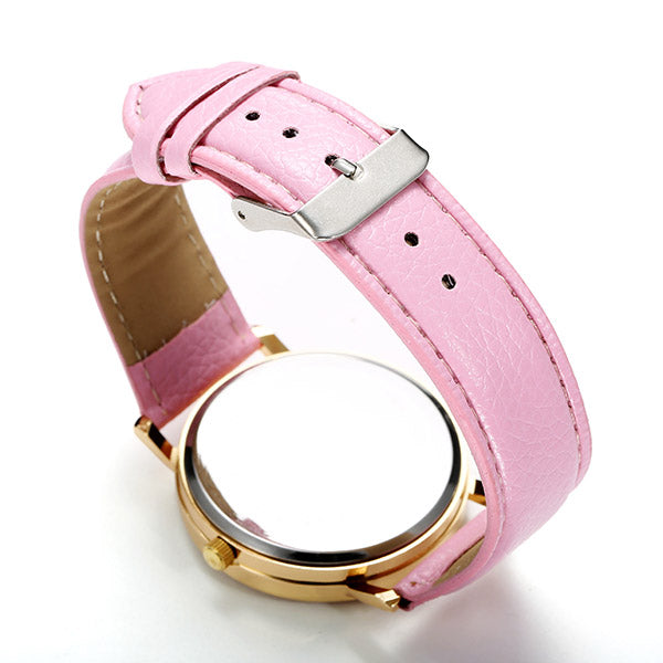 Fashion Women Chrysanthemum Design Round Dial Leather Quartz Watch