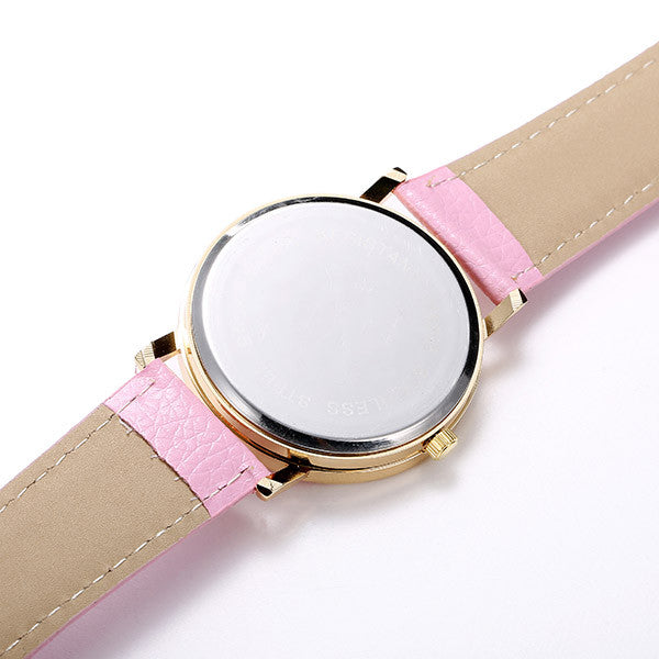 Fashion Women Chrysanthemum Design Round Dial Leather Quartz Watch