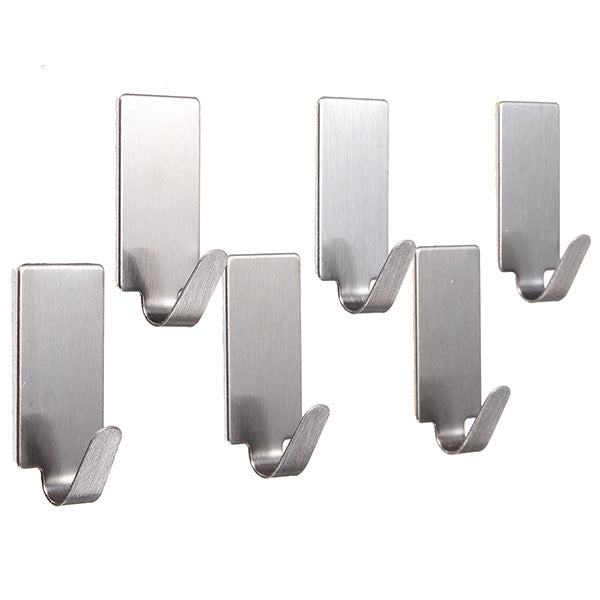 6Pcs Stainless Steel Adhesive Clothes Hanger Hook Wall Door Hook Bathroom Towel Holder